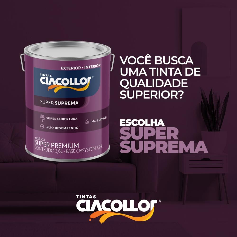 TINTA ACRILICA SUPREMA SUPER PREMIUM ACETINADA BRANCO NEVE 3,6 LT - CIACOLLOR 